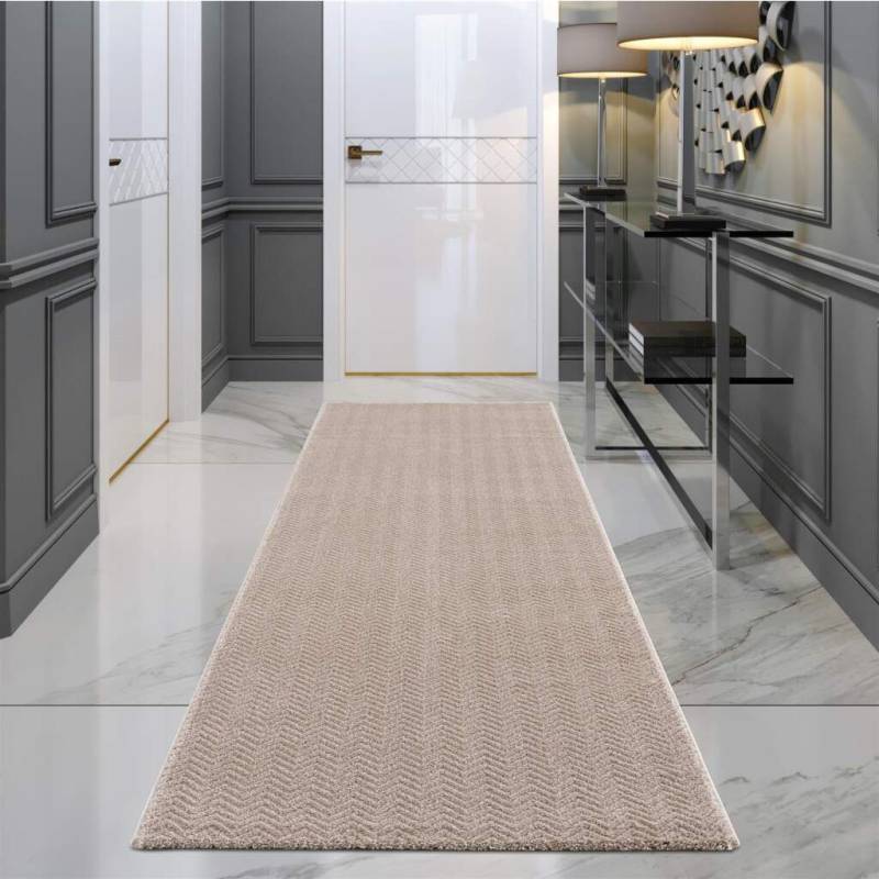 Carpet City Teppich »Friseé-Teppich FANCY805«, rechteckig, 12 mm Höhe, Läufer, Kurzflor, Einfarbig, 3D-Optik, Zickzack Look, Wohnzimmer von Carpet City