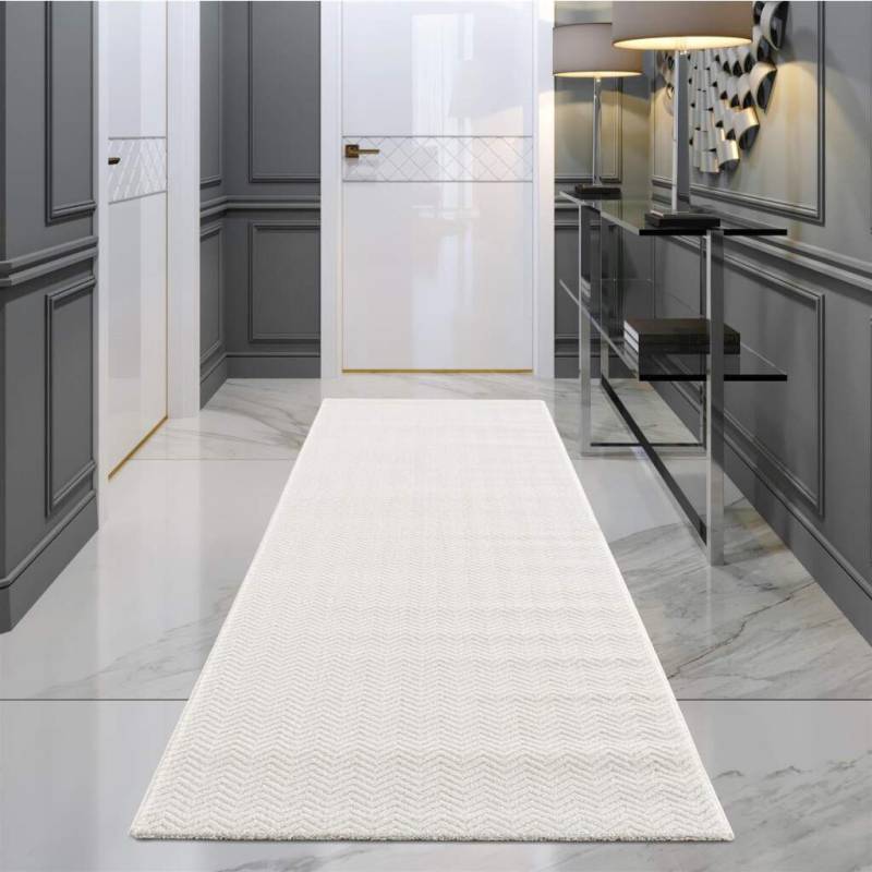 Carpet City Teppich »Friseé-Teppich FANCY805«, rechteckig, 12 mm Höhe, Läufer, Kurzflor, Einfarbig, 3D-Optik, Zickzack Look, Wohnzimmer von Carpet City