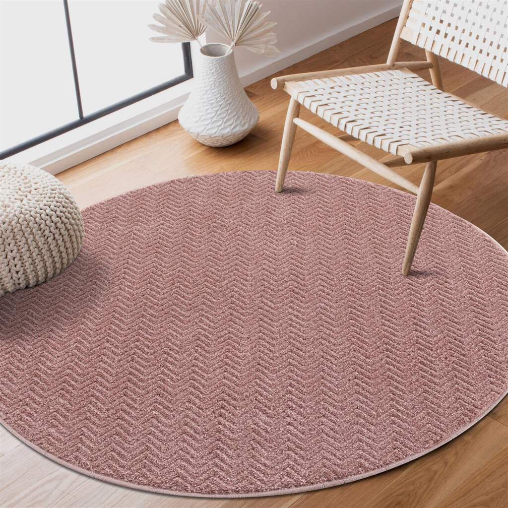 Carpet City Teppich »Friseé-Teppich FANCY805«, rund, 12 mm Höhe, Kurzflor, Einfarbig, 3D-Optik, Zickzack Look von Carpet City