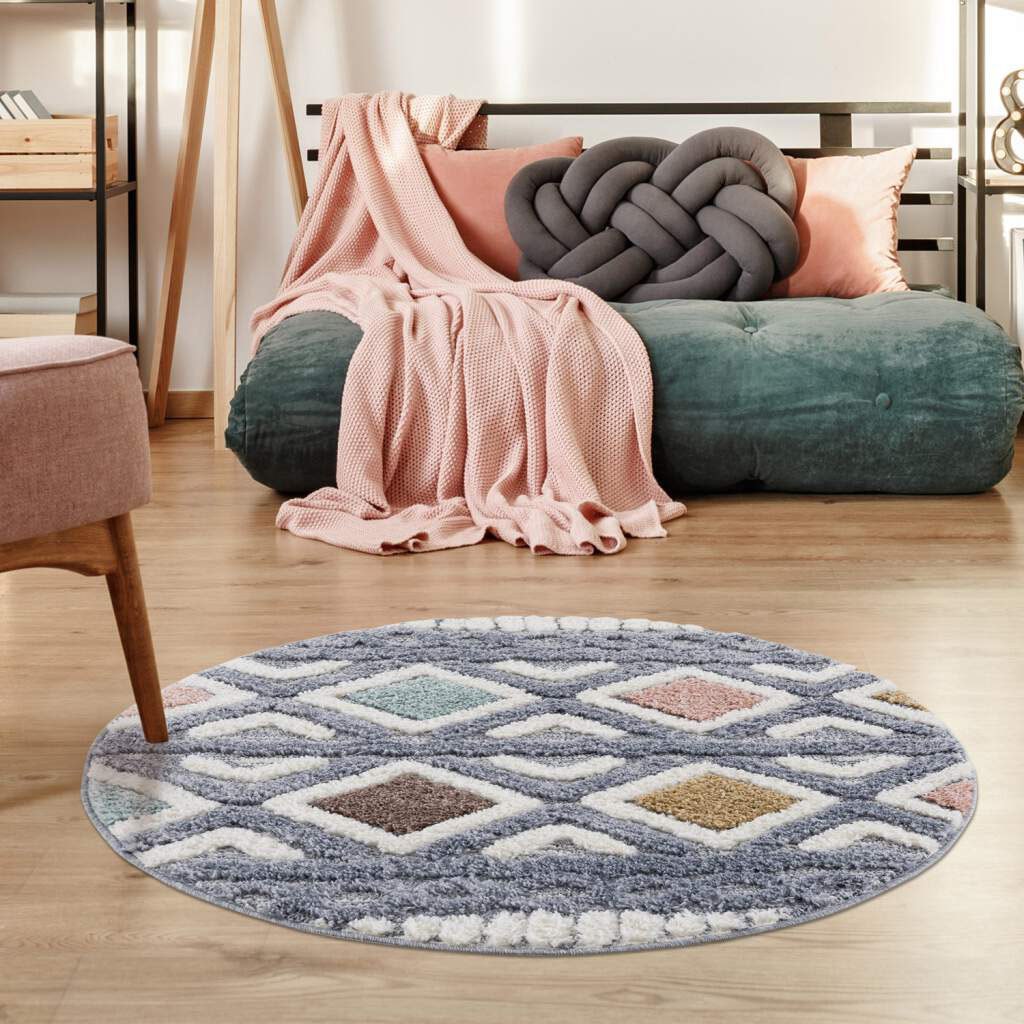 Carpet City Hochflor-Teppich »Focus 3382«, rund, 20 mm Höhe, Boho-Teppich, Hochtief-Muster/ 3D-Effekt, für Wohnzimmer, Schlafzimmer von Carpet City