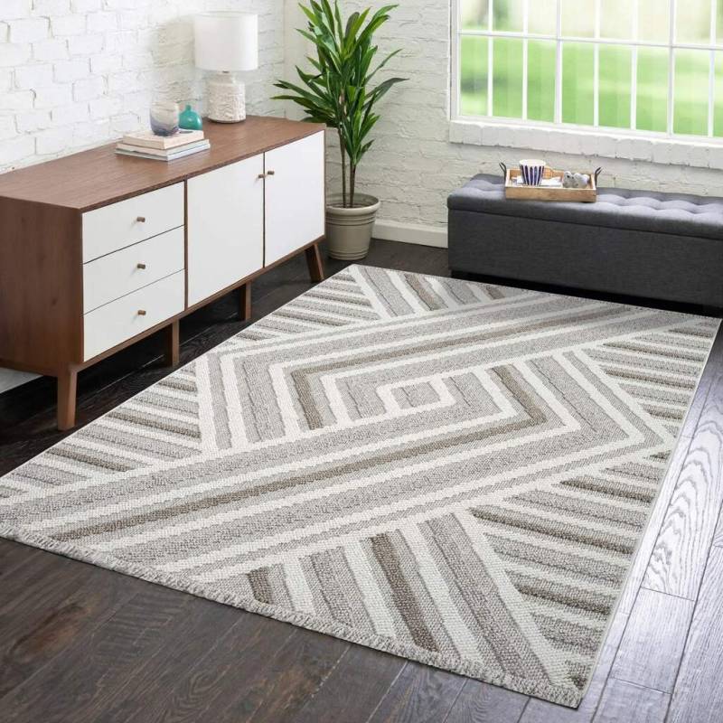Carpet City Teppich »LINDO 7590«, rechteckig, 11 mm Höhe, Kurzflor, Hochtief-Muster/ 3D-Effekt, Fransen, Boho-Stil, Wohnzimmer von Carpet City