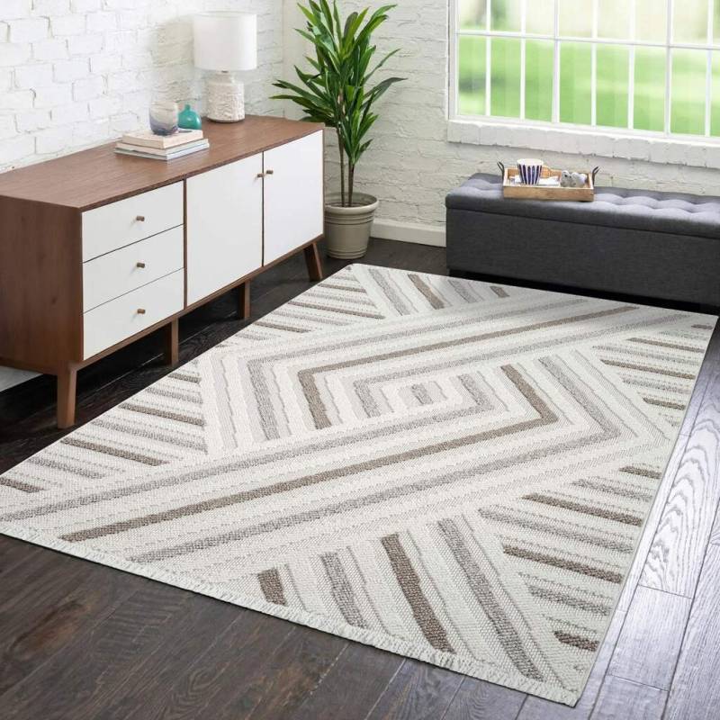 Carpet City Teppich »LINDO 7590«, rechteckig, 11 mm Höhe, Kurzflor, Hochtief-Muster/ 3D-Effekt, Fransen, Boho-Stil, Wohnzimmer von Carpet City