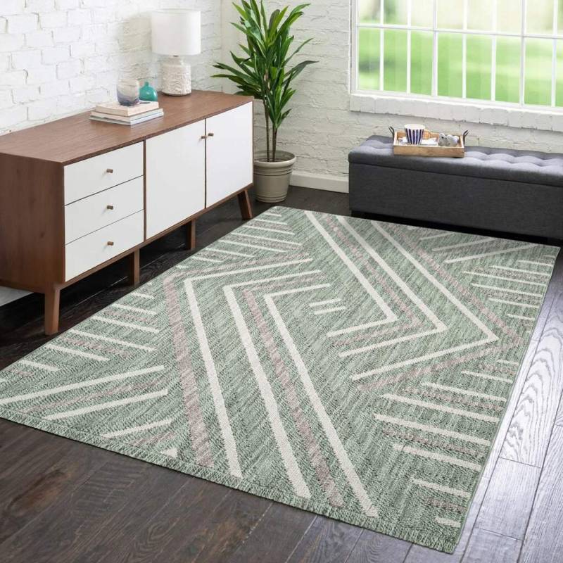 Carpet City Teppich »LINDO 7590«, rechteckig, 11 mm Höhe, Kurzflor, Hochtief-Muster/ 3D-Effekt, Fransen, Boho-Stil, Wohnzimmer von Carpet City