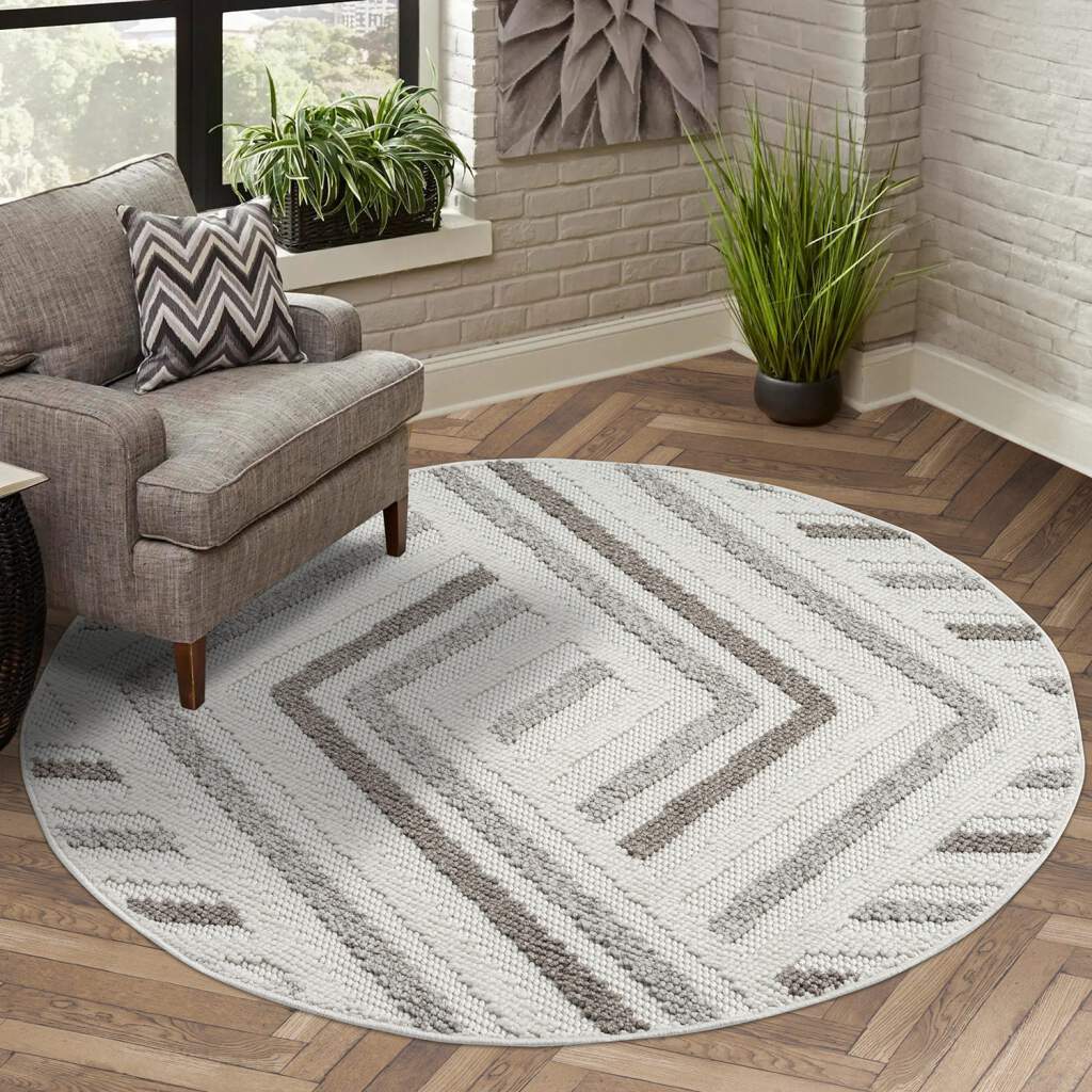 Carpet City Teppich »LINDO 7590«, rund, 11 mm Höhe, Kurzflor, Hochtief-Muster/ 3D-Effekt, Boho-Stil, Wohnzimmer von Carpet City