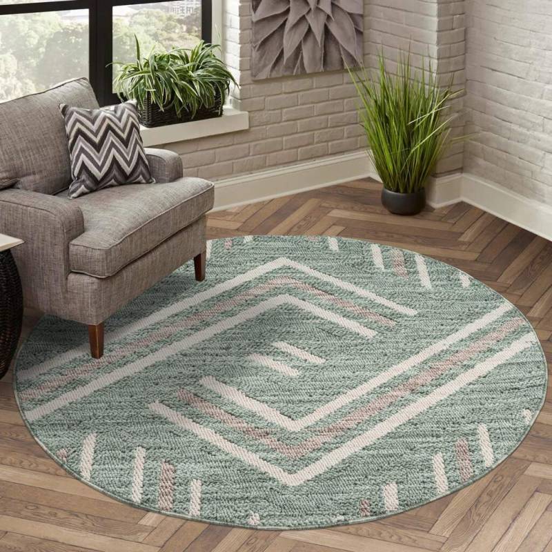Carpet City Teppich »LINDO 7590«, rund, 11 mm Höhe, Kurzflor, Hochtief-Muster/ 3D-Effekt, Boho-Stil, Wohnzimmer von Carpet City