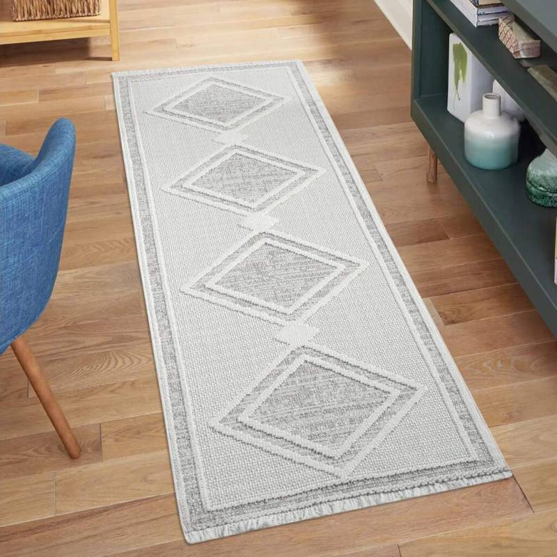 Carpet City Teppich »LINDO 8853«, rechteckig, 11 mm Höhe, Kurzflor, Hochtief-Muster/ 3D-Effekt, Fransen, Boho-Stil, Wohnzimmer von Carpet City