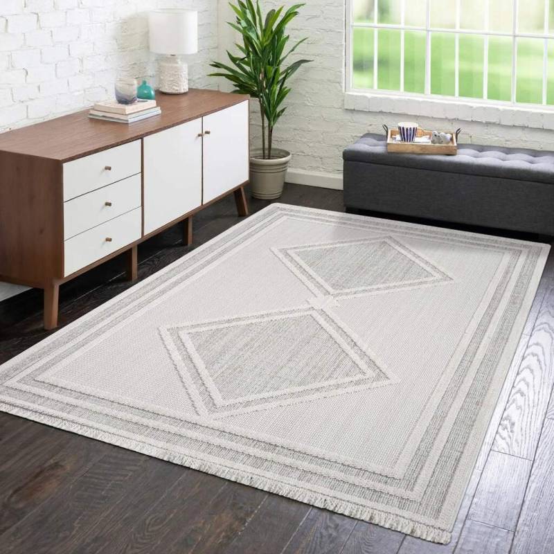 Carpet City Teppich »LINDO 8853«, rechteckig, 11 mm Höhe, Kurzflor, Hochtief-Muster/ 3D-Effekt, Fransen, Boho-Stil, Wohnzimmer von Carpet City