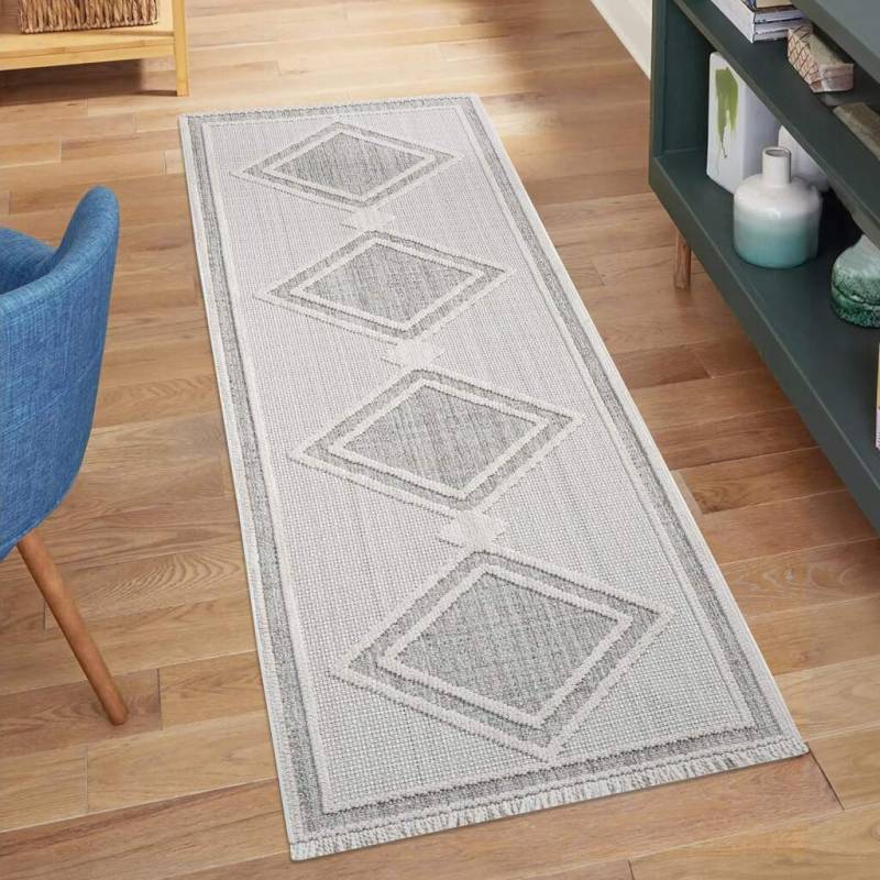Carpet City Teppich »LINDO 8853«, rechteckig, 11 mm Höhe, Kurzflor, Hochtief-Muster/ 3D-Effekt, Fransen, Boho-Stil, Wohnzimmer von Carpet City