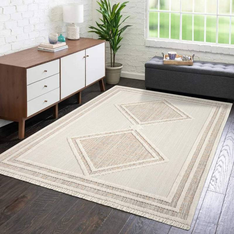Carpet City Teppich »LINDO 8853«, rechteckig, 11 mm Höhe, Kurzflor, Hochtief-Muster/ 3D-Effekt, Fransen, Boho-Stil, Wohnzimmer von Carpet City