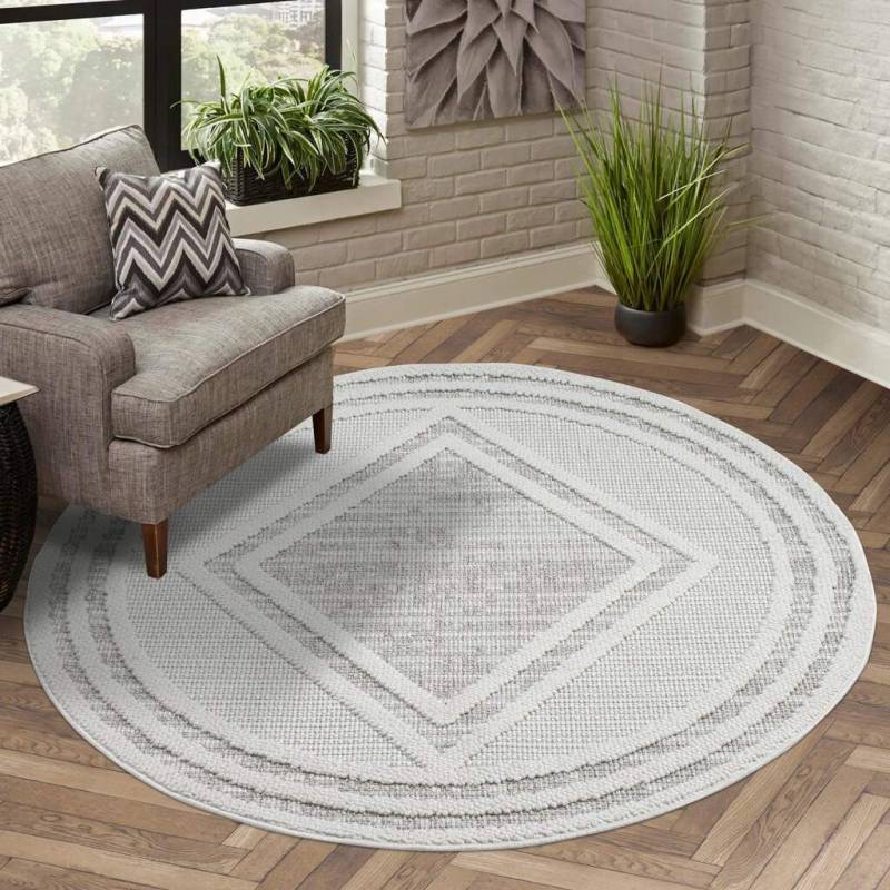 Carpet City Teppich »LINDO 8853«, rund, 11 mm Höhe, Kurzflor, Hochtief-Muster/ 3D-Effekt, Boho-Stil, Wohnzimmer von Carpet City