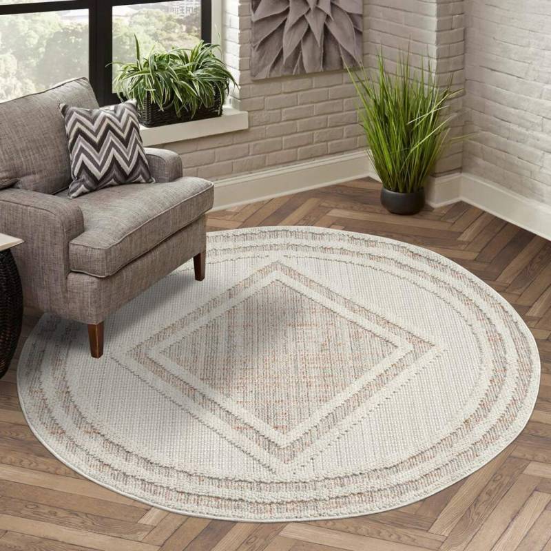 Carpet City Teppich »LINDO 8853«, rund, 11 mm Höhe, Kurzflor, Hochtief-Muster/ 3D-Effekt, Boho-Stil, Wohnzimmer von Carpet City