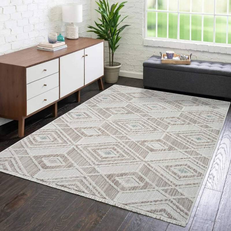Carpet City Teppich »LINDO 8875«, rechteckig, 11 mm Höhe, Kurzflor, Hochtief-Muster/ 3D-Effekt, Fransen, Boho-Stil, Wohnzimmer von Carpet City
