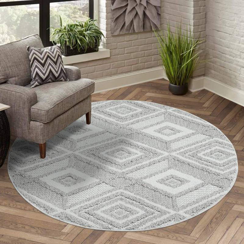 Carpet City Teppich »LINDO 8875«, rund, 11 mm Höhe, Kurzflor, Hochtief-Muster/ 3D-Effekt, Boho-Stil, Wohnzimmer von Carpet City