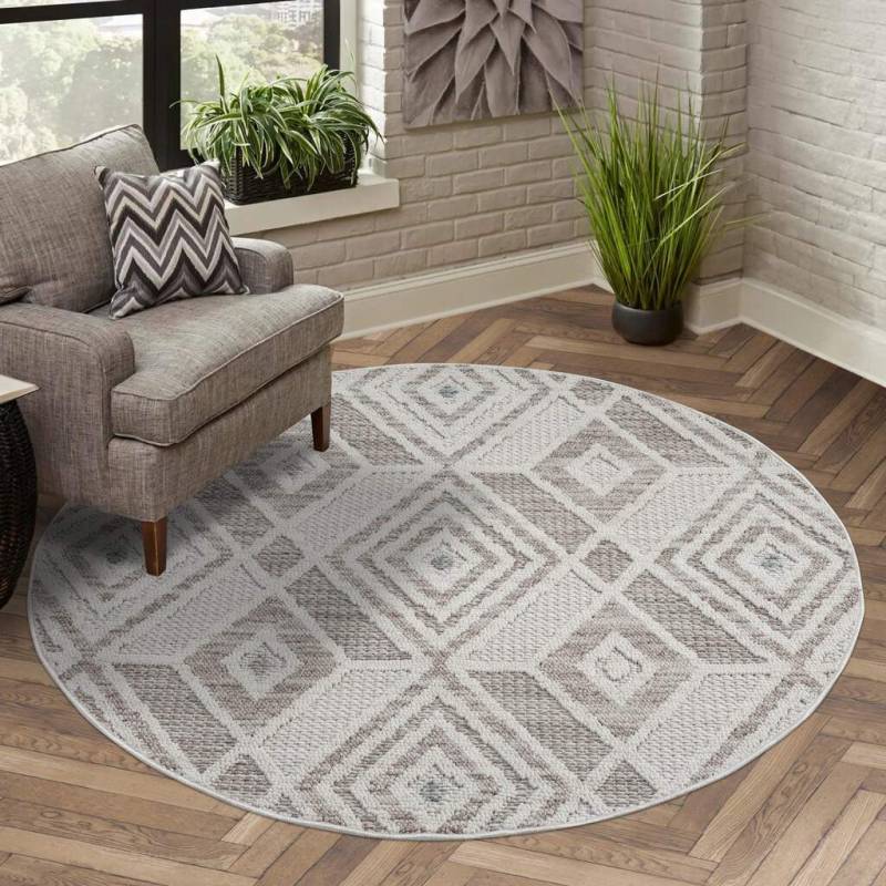 Carpet City Teppich »LINDO 8875«, rund, 11 mm Höhe, Kurzflor, Hochtief-Muster/ 3D-Effekt, Boho-Stil, Wohnzimmer von Carpet City