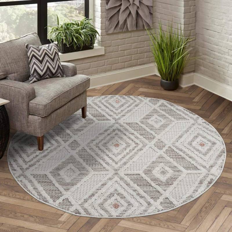 Carpet City Teppich »LINDO 8875«, rund, 11 mm Höhe, Kurzflor, Hochtief-Muster/ 3D-Effekt, Boho-Stil, Wohnzimmer von Carpet City