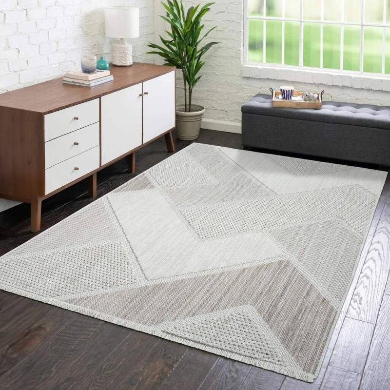 Carpet City Teppich »LINDO 8877«, rechteckig, 11 mm Höhe, Kurzflor, Hochtief-Muster/ 3D-Effekt, Fransen, Boho-Stil, Wohnzimmer von Carpet City