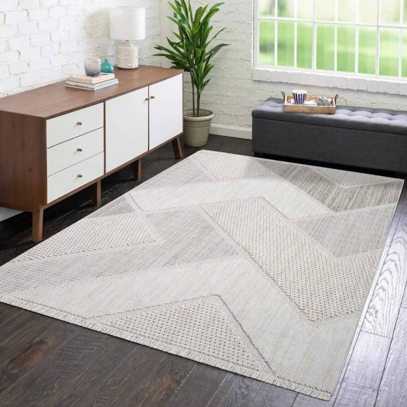 Carpet City Teppich »LINDO 8877«, rechteckig, 11 mm Höhe, Kurzflor, Hochtief-Muster/ 3D-Effekt, Fransen, Boho-Stil, Wohnzimmer von Carpet City