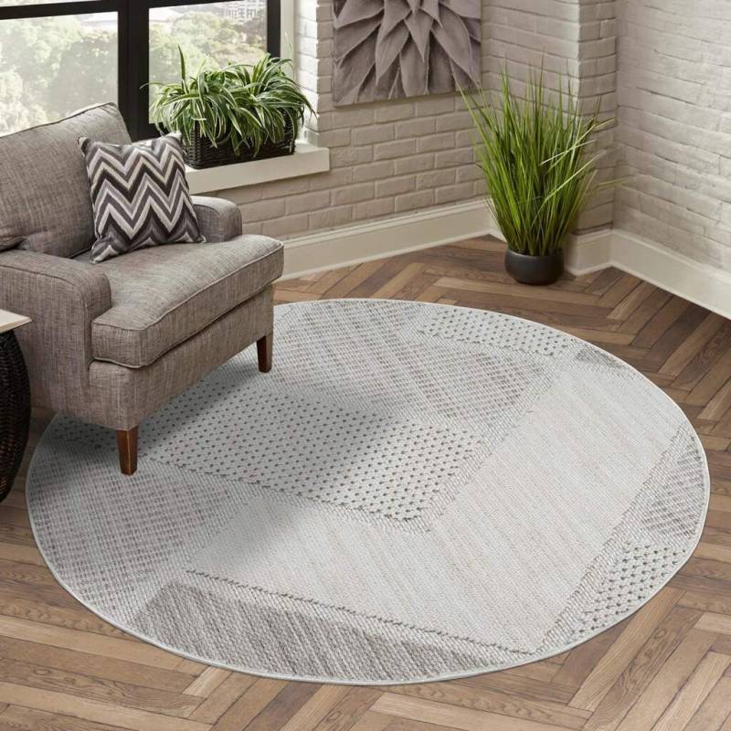 Carpet City Teppich »LINDO 8877«, rund, 11 mm Höhe, Kurzflor, Hochtief-Muster/ 3D-Effekt, Boho-Stil, Wohnzimmer von Carpet City