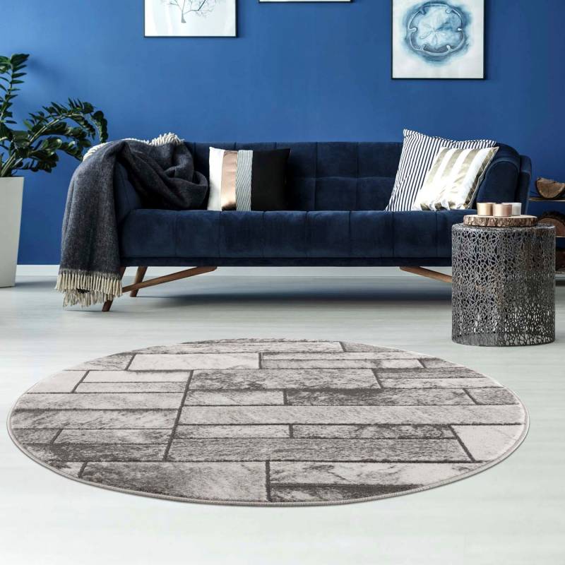 Carpet City Teppich »Noa 9250«, rund, 11 mm Höhe, Stein Optik, Kurzflor, Modern, Weicher For, Pflegeleicht von Carpet City