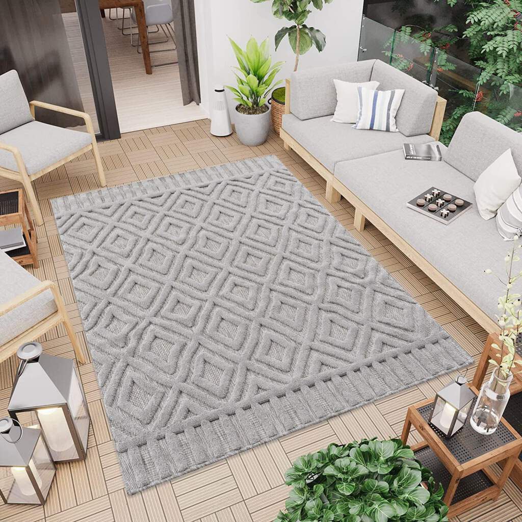 Carpet City Teppich »In-& Outdoorteppich Santorini 58377, 3D-Effekt, Raute-Optik«, rechteckig, Wetterfest & UV-beständig für Terrasse, Balkon, Küche, Flur von Carpet City