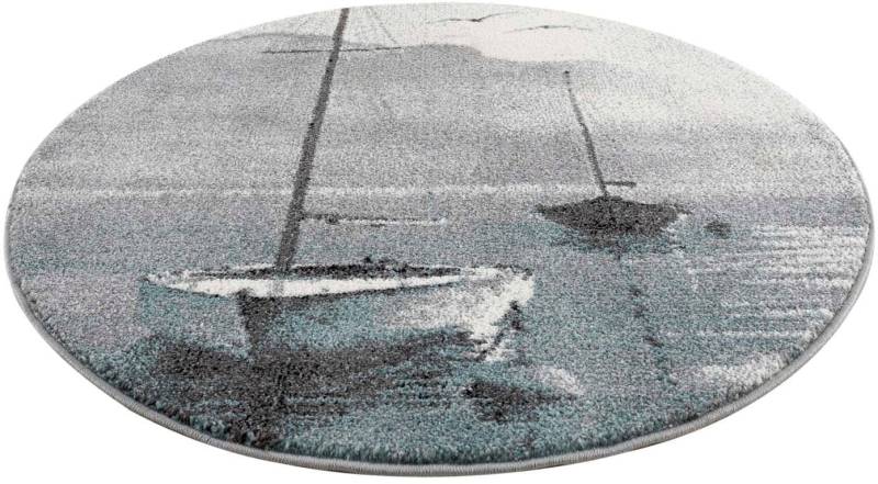 Carpet City Teppich »Savanna 9368«, rund, 11 mm Höhe, Flachflor, mit Segelboot, Grau von Carpet City