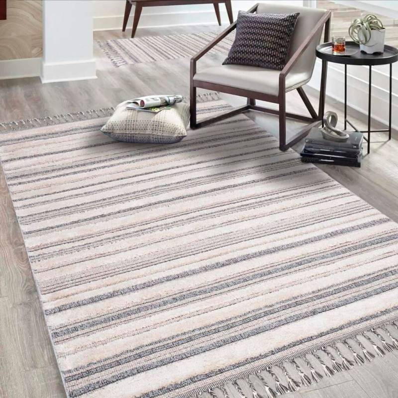 Carpet City Hochflor-Teppich »Valencia 807«, rechteckig, 20 mm Höhe, Läufer, Boho-Stil, 3D-Effekt, Streifen, Hoch-Tief-Struktur, Fransen von Carpet City