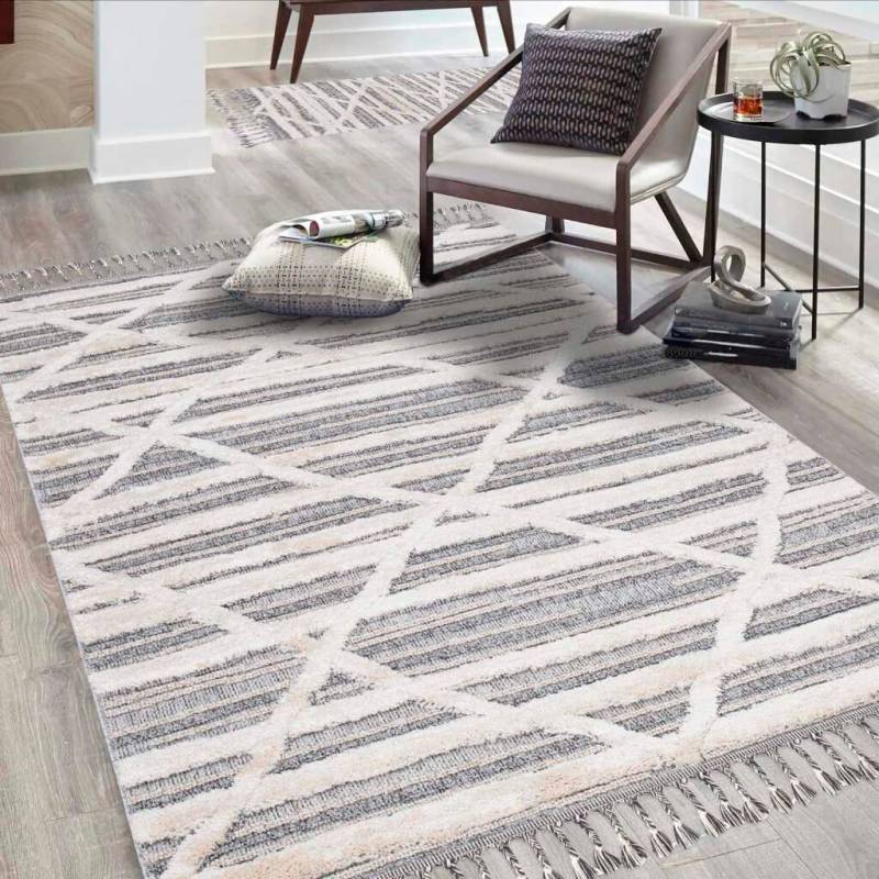 Carpet City Hochflor-Teppich »Valencia 810«, rechteckig, 20 mm Höhe, Läufer, Boho-Stil, 3D-Effekt, Raute, Hoch-Tief-Struktur, mit Fransen von Carpet City