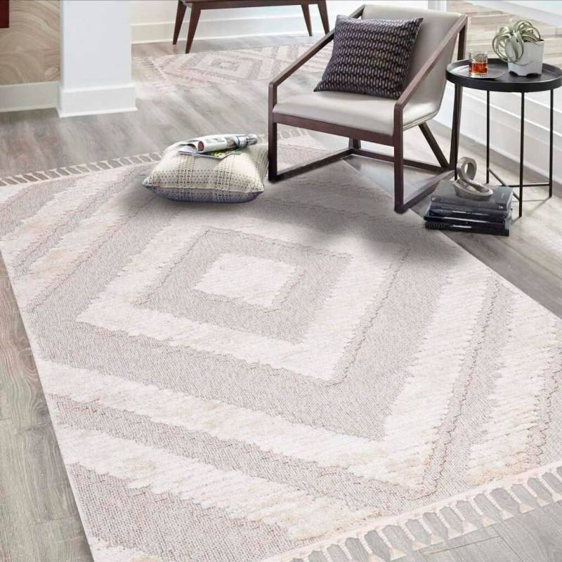 Carpet City Hochflor-Teppich »Valencia 813«, rechteckig, 20 mm Höhe, Läufer, Boho-Stil, 3D-Effekt, Raute, Hoch-Tief-Struktur, mit Fransen von Carpet City