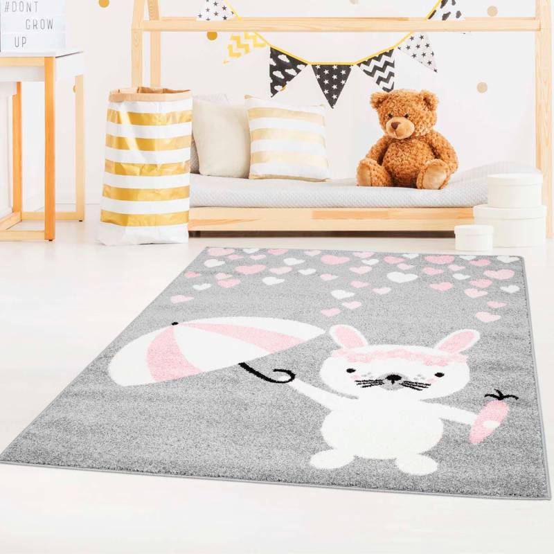 Carpet City Kinderteppich »Bubble Kids 1318«, rechteckig, 11 mm Höhe, Spielteppich, Hase, Herzen, Weicher Flor, Pflegeleicht, Kinderzimmer von Carpet City