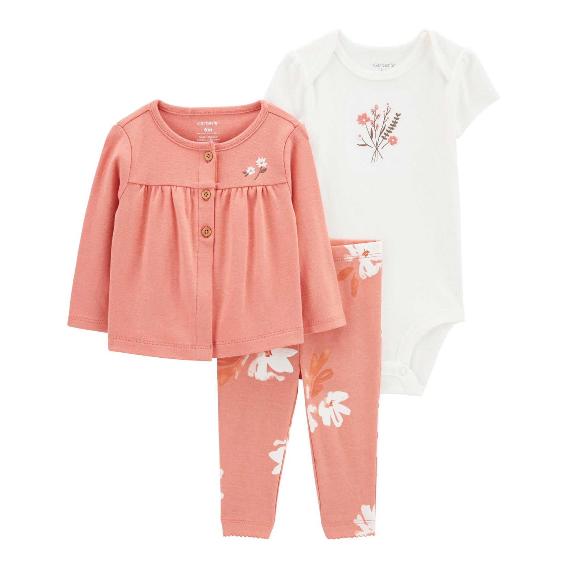 3-tlg. Set Body kurzarm, Sweatjacke und Leggings Blumen von Carter's