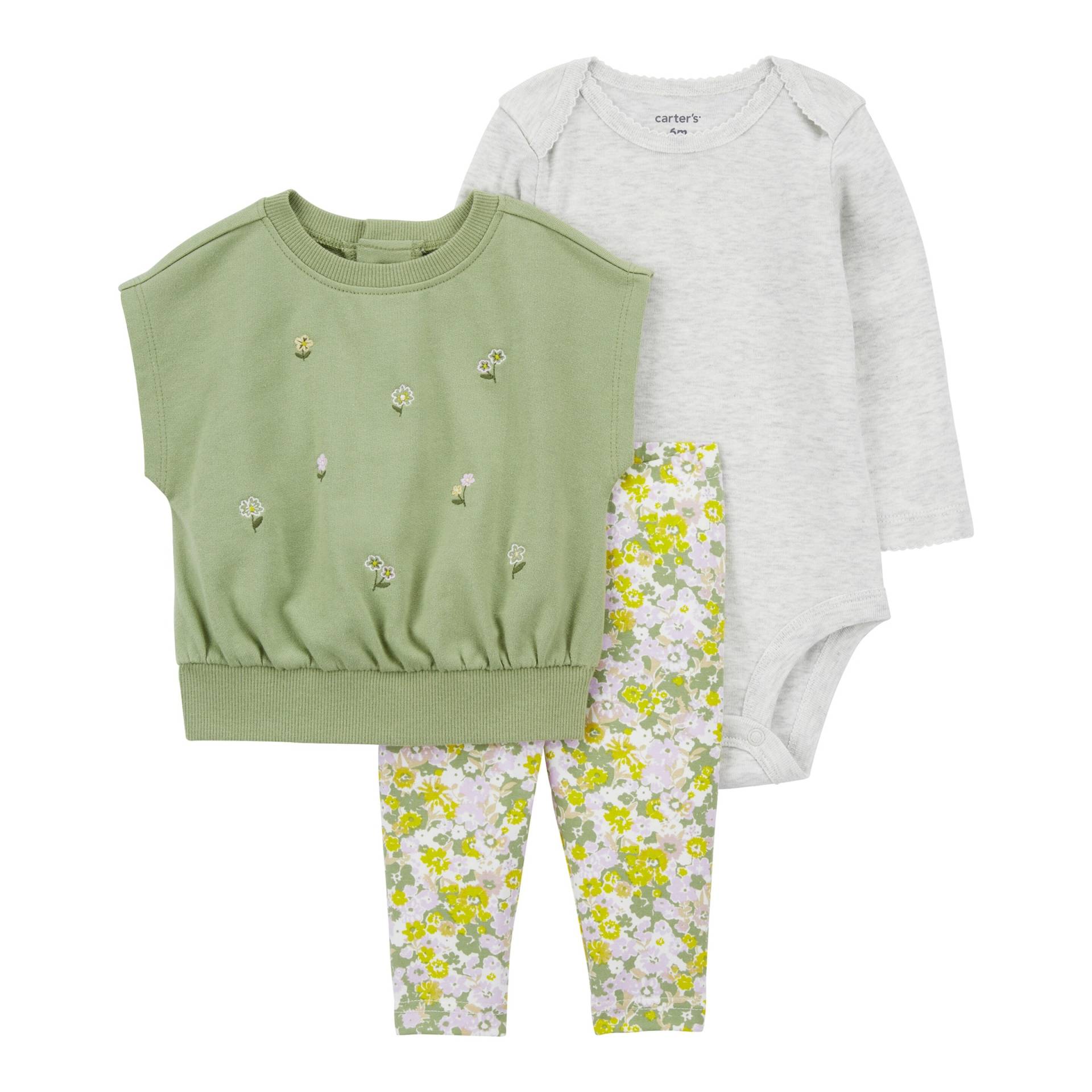 3-tlg. Set Body langarm, Pullunder und Leggins Blumen von Carter's