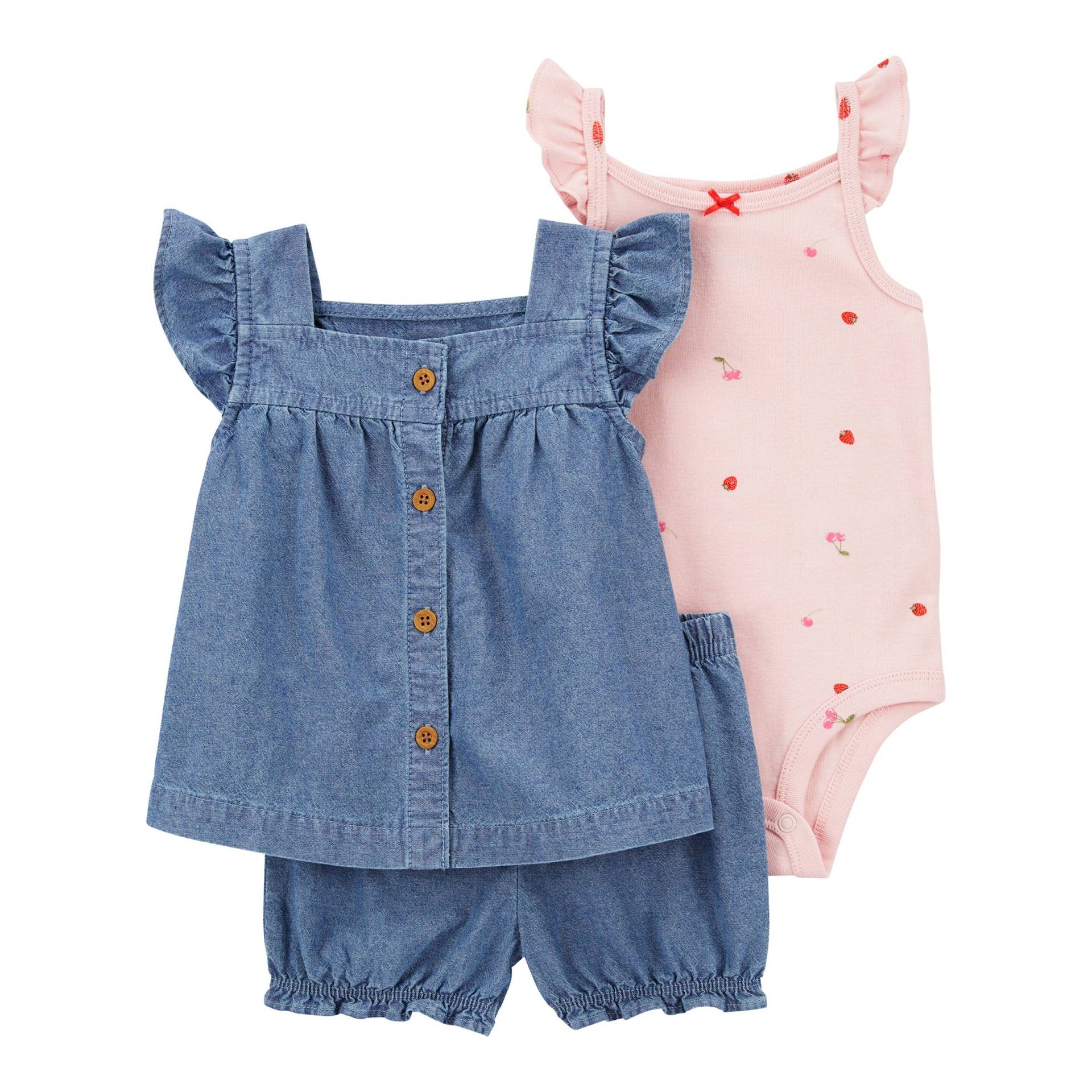 3-tlg. Set Body ohne Arm, Bluse Fügelarm und Shorts Kirschen von Carter's