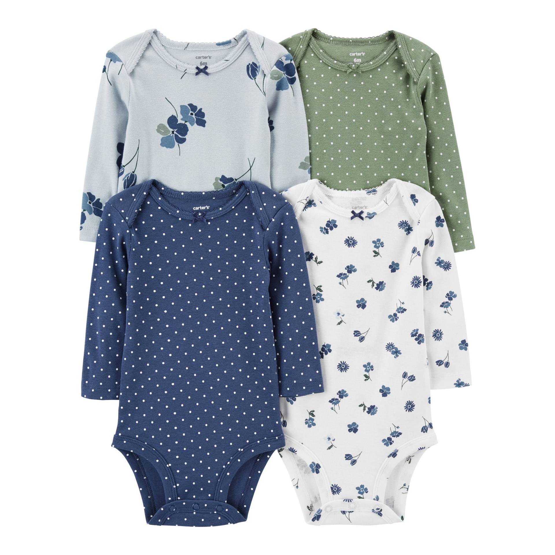 4er-Pack Bodys langarm Punkte Blumen von Carter's