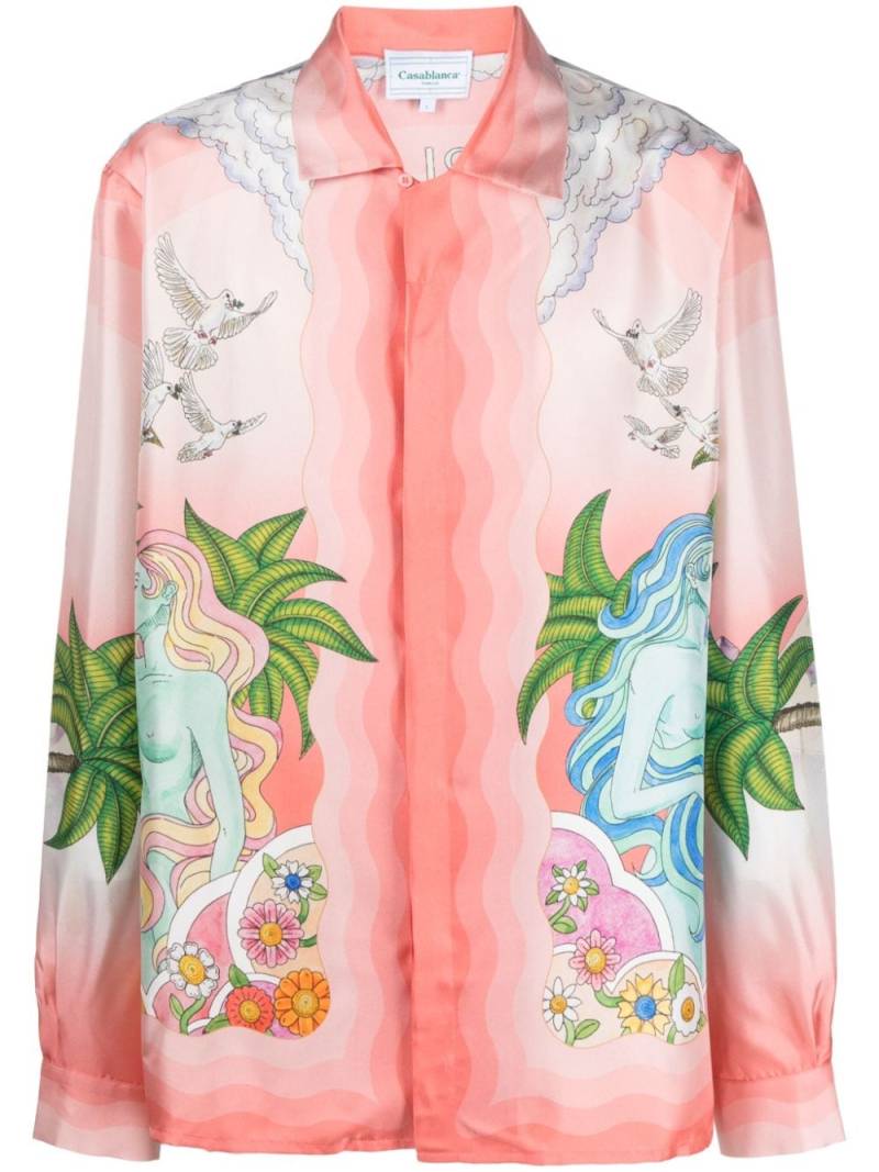Casablanca Paix Et Amour Tennis Club-print silk shirt - Pink von Casablanca