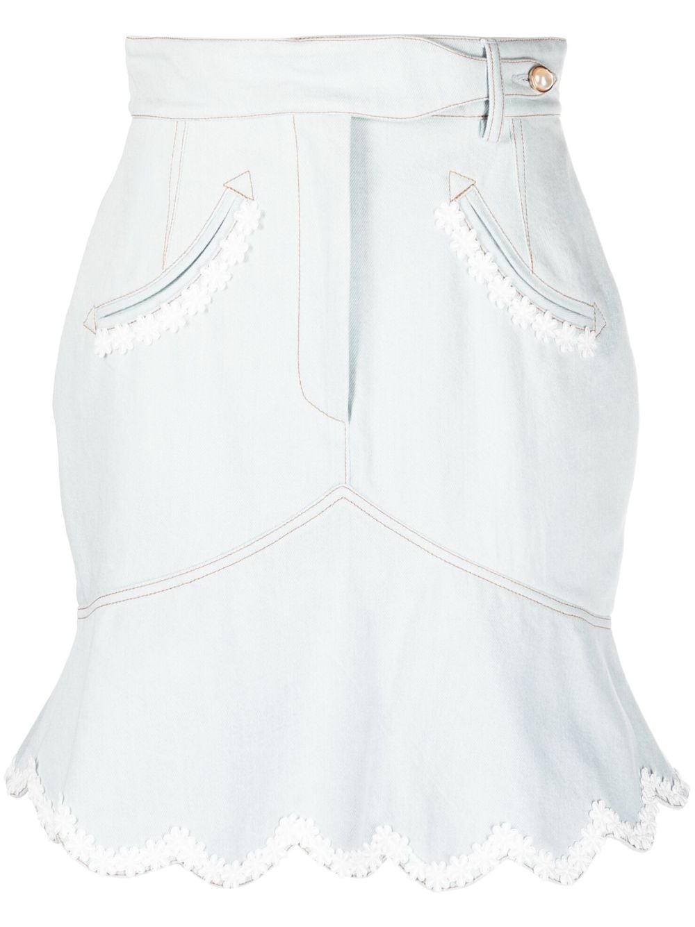 Casablanca floral-embroidered denim peplum skirt - Blue von Casablanca