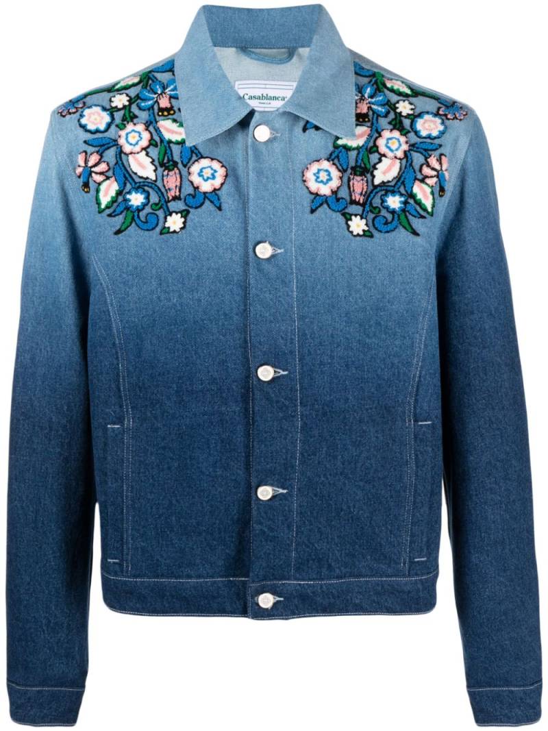 Casablanca floral-embroidered ombré denim jacket - Blue von Casablanca
