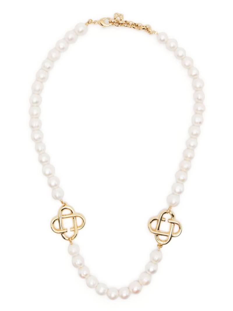 Casablanca logo-plaque pearl-detailing necklace - White von Casablanca