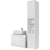 Badmöbel-Set Neapel 2-tlg Weiß Hoch- & Unterschrank von Casaria®