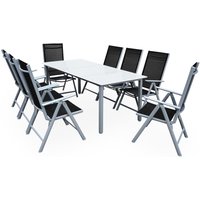 Gartensitzgruppe Bern 9-tlg 8 Personen Silber Alu Milchglas Glas von Casaria®