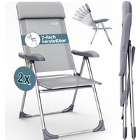 Gartenstuhl 2er-Set Grau meliert Alu klappbar von Casaria®