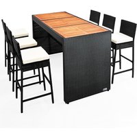 Polyrattan Bar-Set 7-tlg. Akazienholz inkl. Sitzauflagen von Casaria®