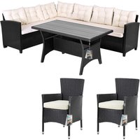 Polyrattan Ecklounge Lissabon Schwarz/Creme inkl 2 Stühlen von Casaria®