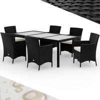 Polyrattan Garten-Sitzgruppe 7-tlg Schwarz/Creme von Casaria®