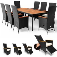 Polyrattan Garten-Sitzgruppe Rio 9-tlg. Schwarz verstellbar von Casaria®
