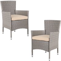Polyrattan Gartenstuhl 2er-Set Creme/Beige stapelbar von Casaria®
