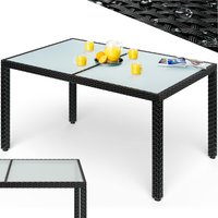 Polyrattan Gartentisch Schwarz 150x90x75cm Glas von Casaria®