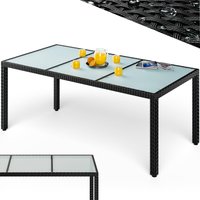 Polyrattan Gartentisch Schwarz 190x90x75cm Glas von Casaria®