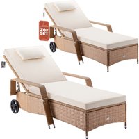 Polyrattan Sonnenliege 2er-Set Creme/Creme 193x90x43cm von Casaria®