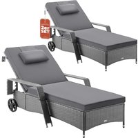 Polyrattan Sonnenliege 2er-Set Grau/Anthrazit 193x90x43cm von Casaria®