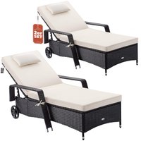 Polyrattan Sonnenliege 2er-Set Schwarz/Creme 193x90x43cm von Casaria®